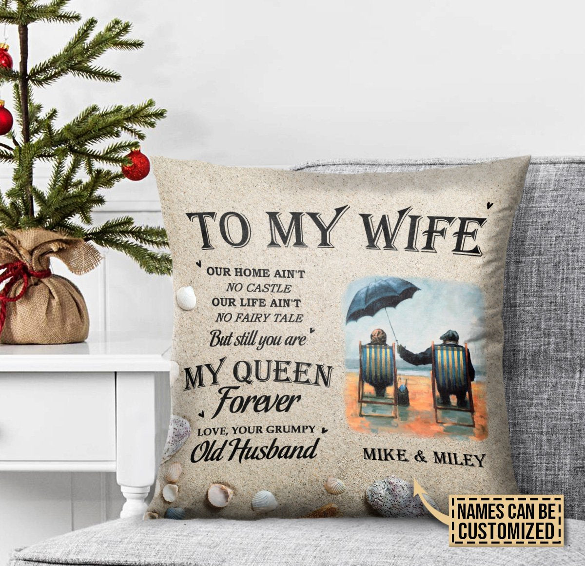 Personalized Beach Old Couple You Are My Queen Forever Customized Pillow