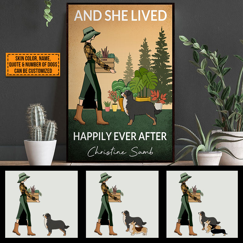 Personalized Retro Garden Girl Loves Dog Custom Poster