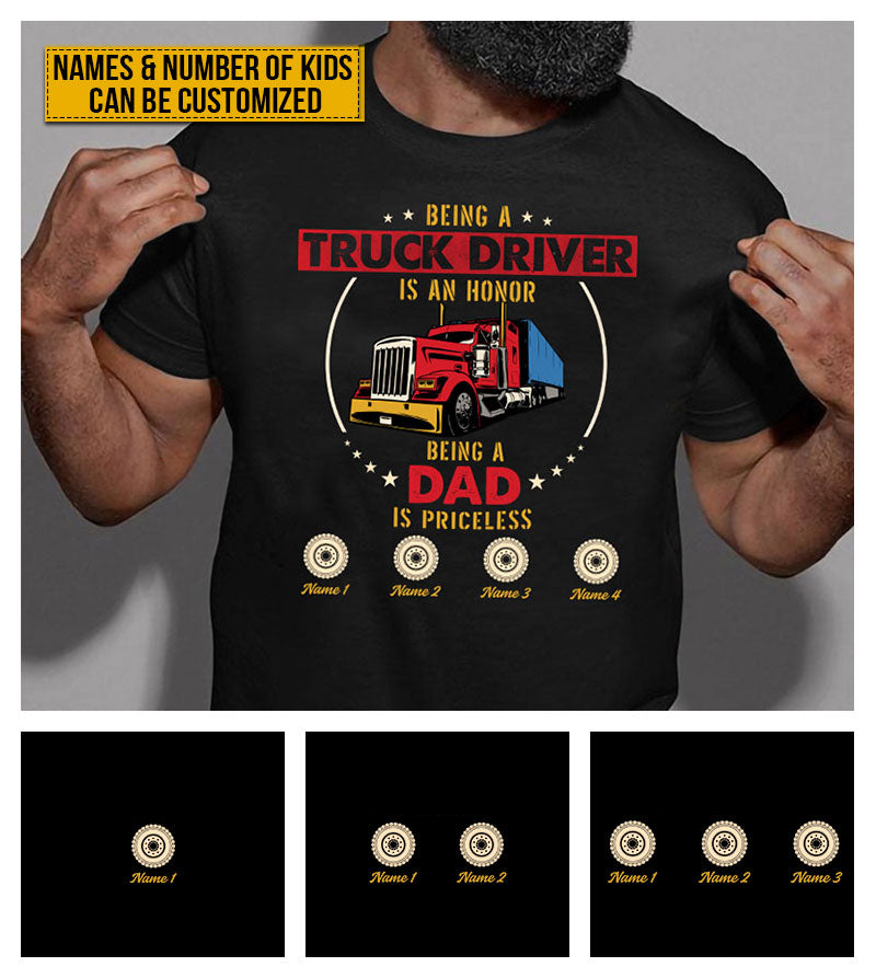Personalized Dad Truck Driver Custom T Shirt Standard / L / Black